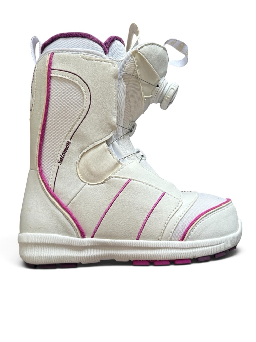 SALOMON Off White and Pink Snow Boot with Boa Dial Size 5 Kids